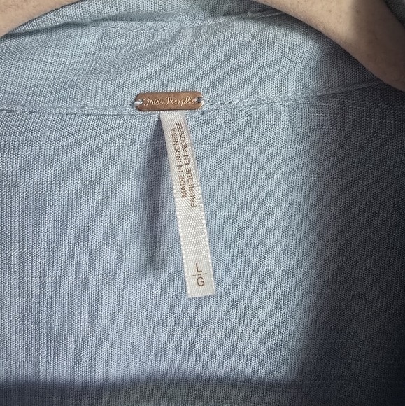 Free People Lovely Day Blue Oversized Jacquard Button Pocket Top, Size Large - Picture 11 of 15